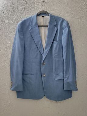 Paul Fredrick 44L Powder Blue Mens Blazer Sport Coat Silk and Wool Blend Jacket